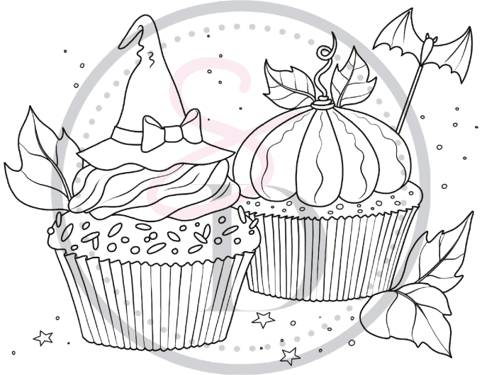 Tampon caoutchouc Cupcakes gourmands - La magie d'Halloween 