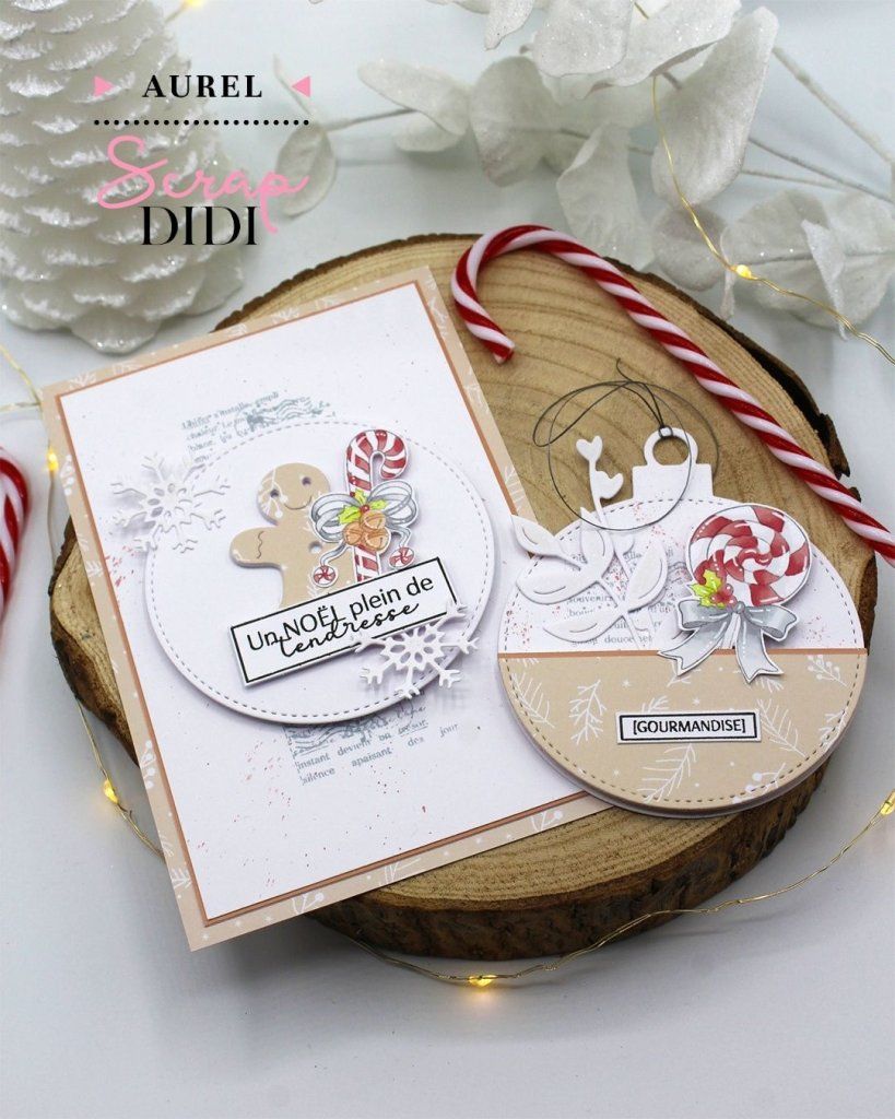 Ensemble carte et étiquette Noël tendresse : douceur gourmande en scrapbooking