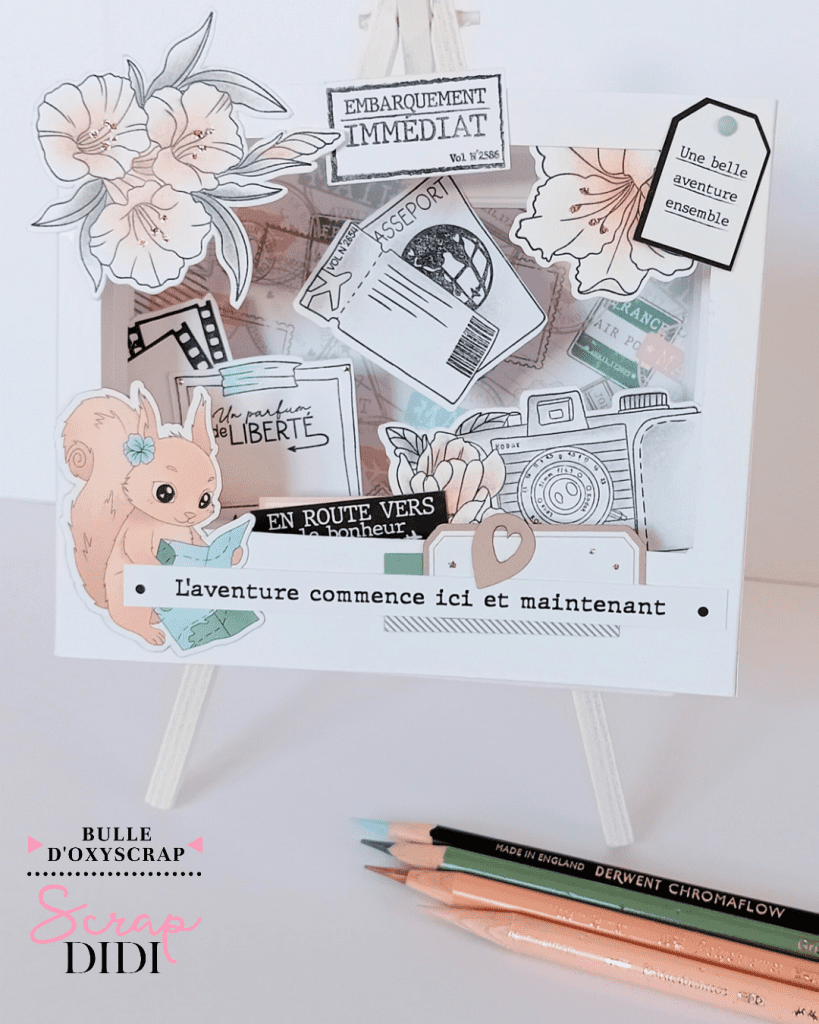 Une carte 3D en scrapbooking pleine de profondeur et d'embellissements