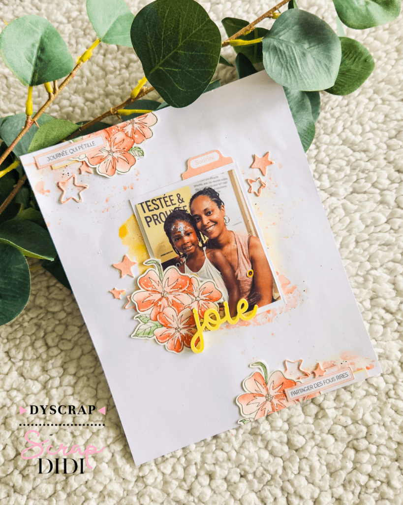 Page de scrap aquarelle et tampons fleuris