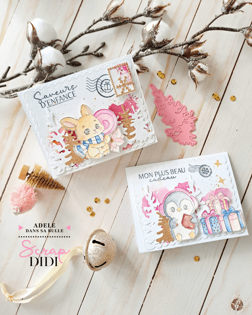 Duo de cartes chevalet : créations scrapbooking Douceurs d’hiver