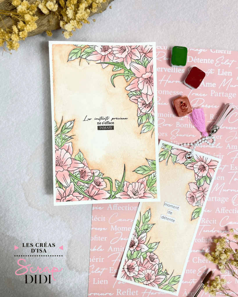 Duo Carte & Marque-Page – Scrapbooking Aquarelle et Technique du Cache