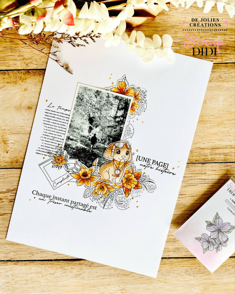  Page de Scrapbooking A4 “Adorable Balade” à l'Aquarelle