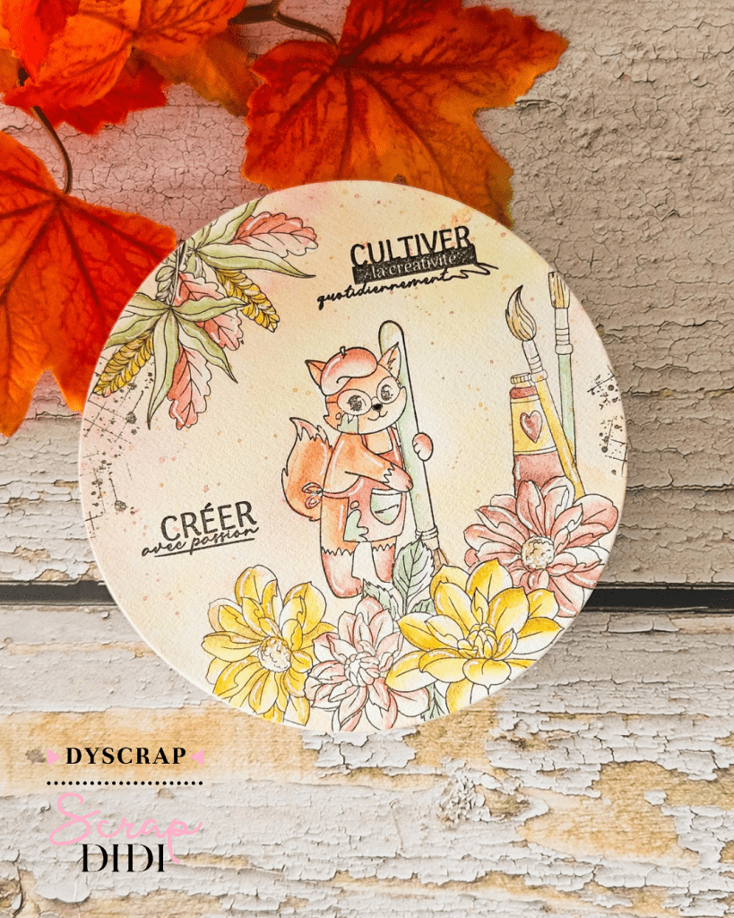 Page art journal ronde – Renard artiste & mise en couleur à l’aquarelle