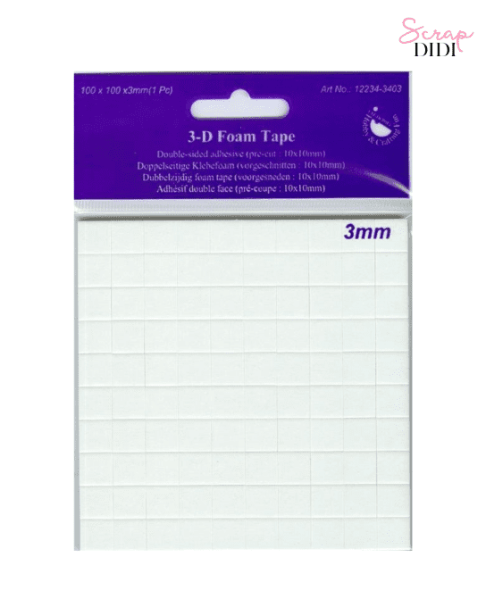 Mousse 3D 10x10mm épaisseur 3mm – Adhésif double face relief | Scrapbooking