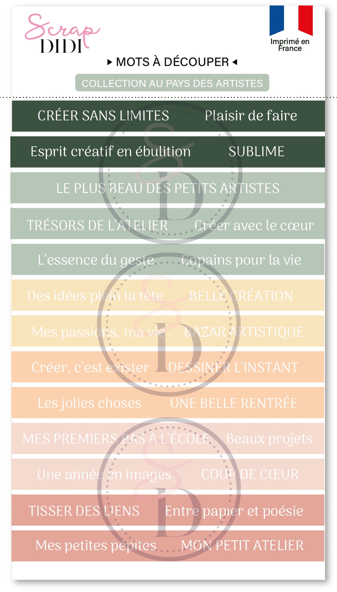 Bande de mots à découper #1 - Au pays des artistes