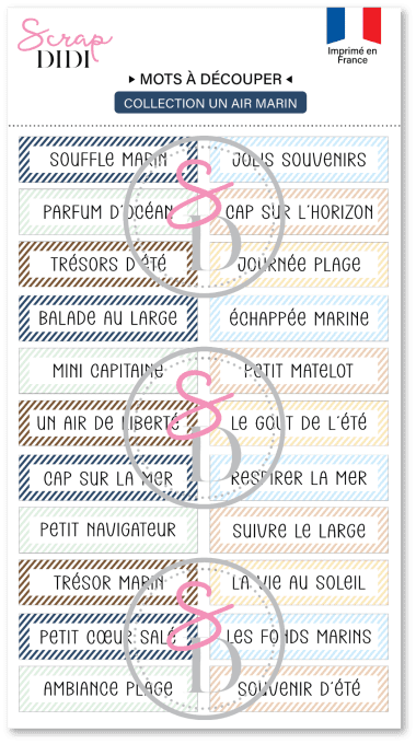 Bande de mots à découper #2 Un Air Marin Scrap Didi pour albums, cartes et créations scrapbooking su