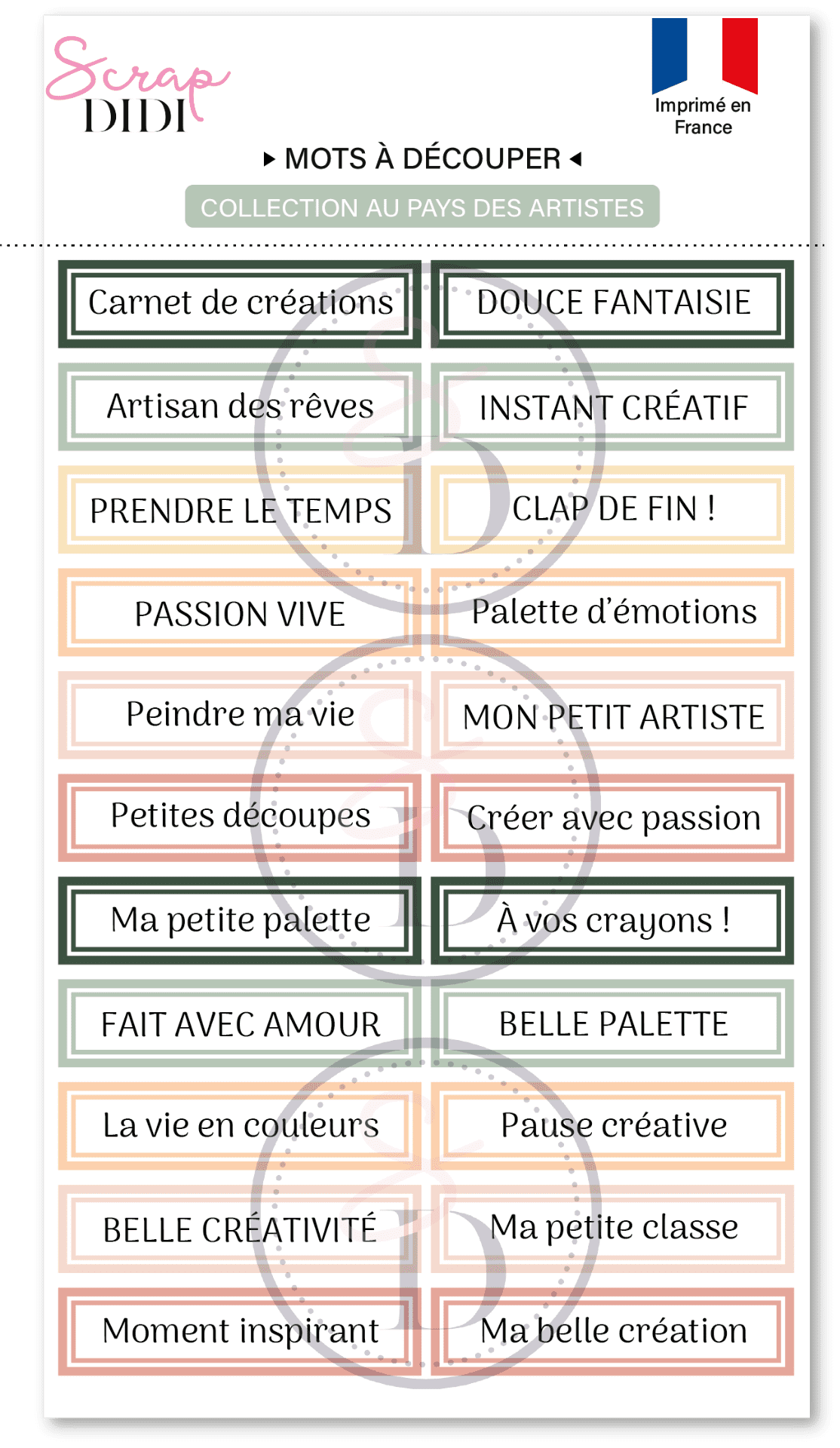 Bande de mots à découper #3 - Au pays des artistes