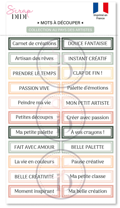 Bande de mots à découper #3 - Au pays des artistes 