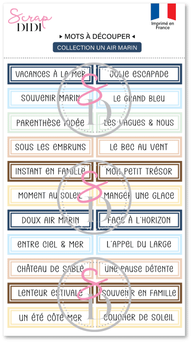Bande de mots à découper #3 Un Air Marin Scrap Didi pour albums, cartes et créations scrapbooking su
