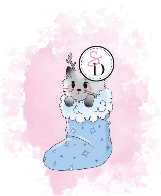 Tampon caoutchouc - Chat dans sa chaussette - Hiver Féérique