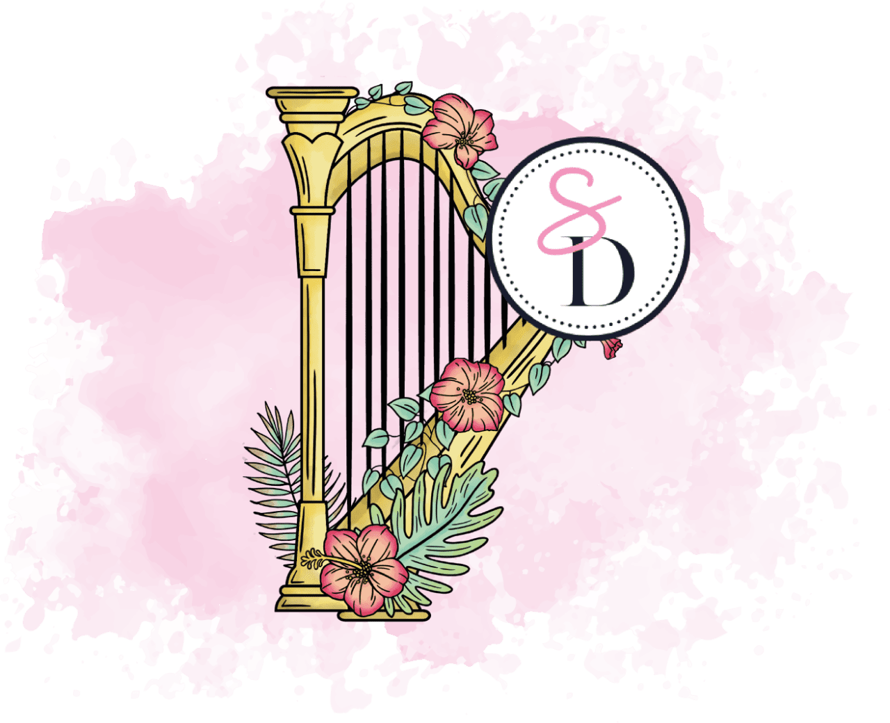 Tampon caoutchouc Harpe en fleurs - Symphonie florale