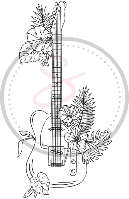 Tampon caoutchouc Guitare en fleurs - Symphonie florale