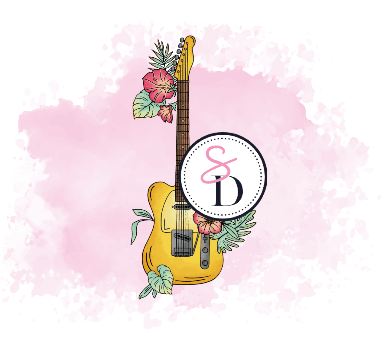 Tampon caoutchouc Guitare en fleurs - Symphonie florale
