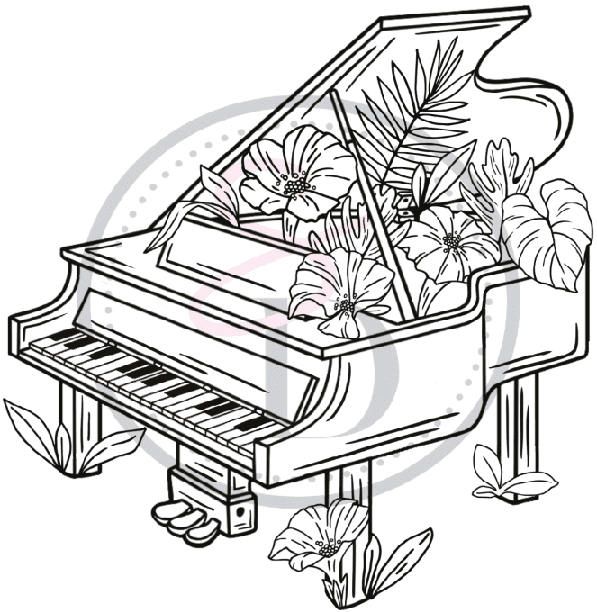 Tampon caoutchouc Piano en fleurs - Symphonie florale