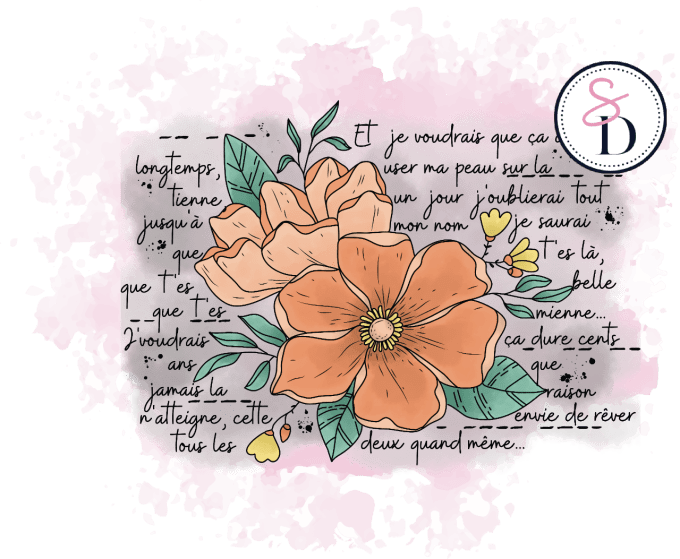 Tampon Grunge fleurs et texte