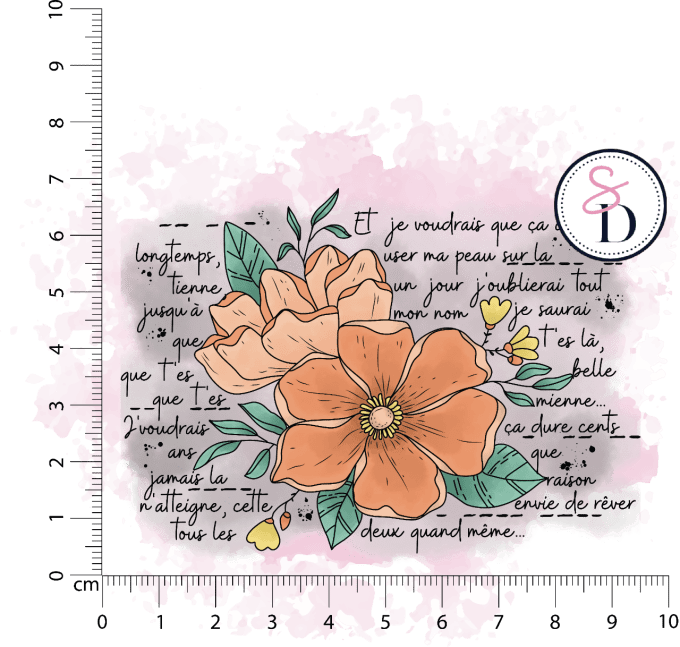 Tampon Grunge fleurs et texte