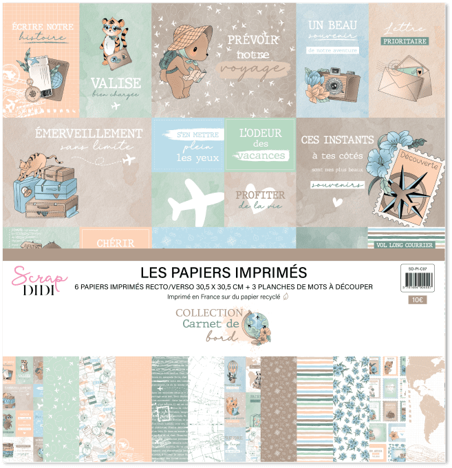 Kit 6 Papiers Imprimés Recto Verso + Bandes de Mots - Carnet de Bord