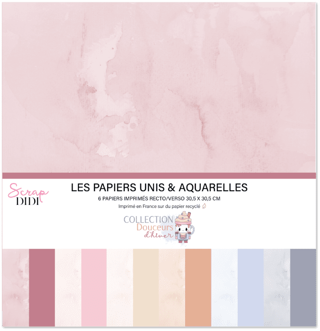 Kit de 6 papiers unis et aquarelle - Douceurs d'hiver