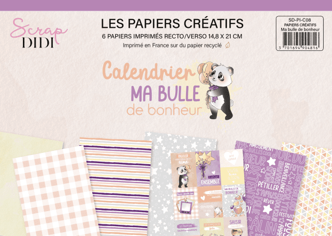 Lot de 6 papiers créatifs imprimés A5 recto/verso – Ma bulle de bonheur