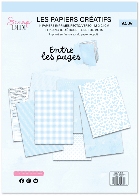Kit 14 papiers scrapbooking - BLEU COTON – Gamme Entre les pages