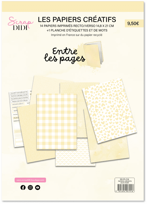 Kit 14 papiers scrapbooking - JAUNE SOLEIL – Gamme Entre les pages