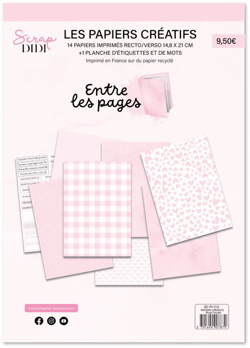 Kit 14 papiers scrapbooking - ROSE POUDRÉ – Gamme Entre les pages