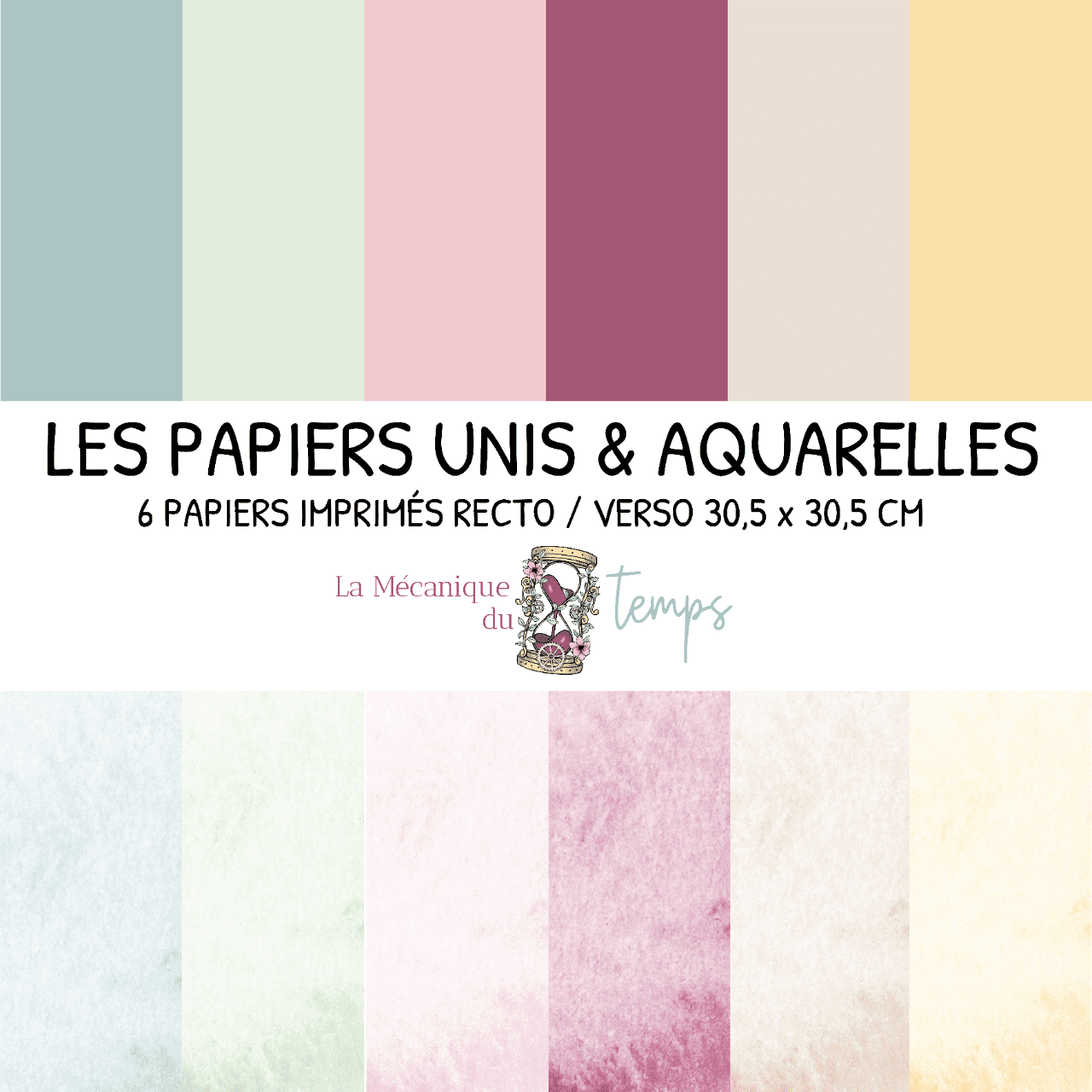 Kit papiers unis & aquarelle La mécanique du temps