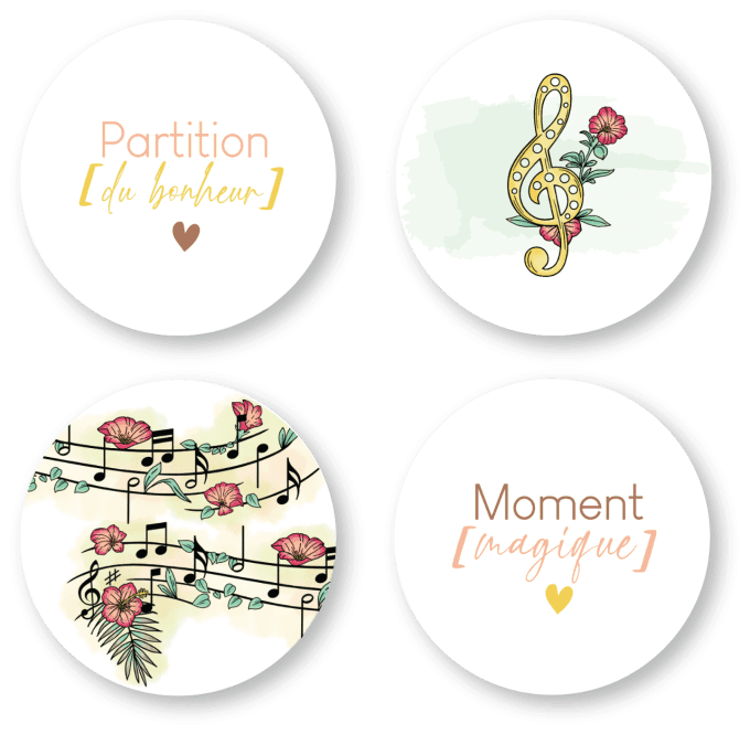 Badges 25mm Partition du bonheur - Symphonie florale