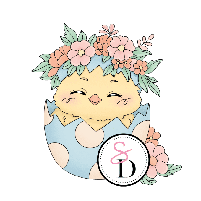 Tampon caoutchouc - Poussin fleuri - Les trésors de Pâques | Nouvelle récolte