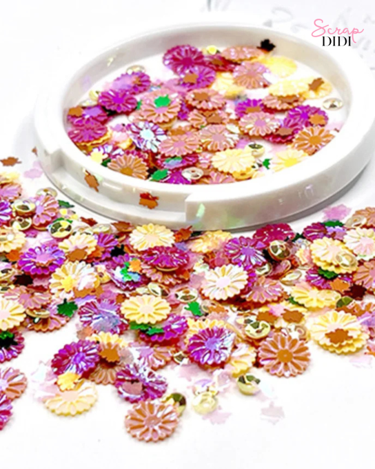 Sequin Mix Orange Bottlecap Flowers – Sequins & Embellissements Scrapbooking – Picket Fence Studios