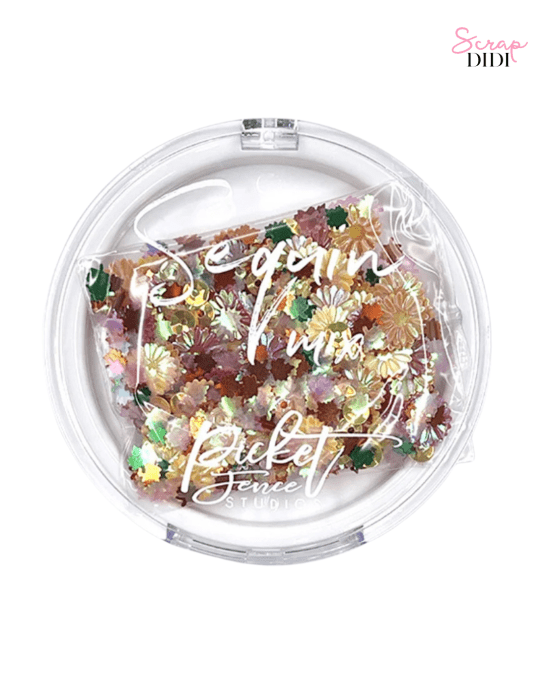 Sequin Mix Orange Bottlecap Flowers – Sequins & Embellissements Scrapbooking – Picket Fence Studios