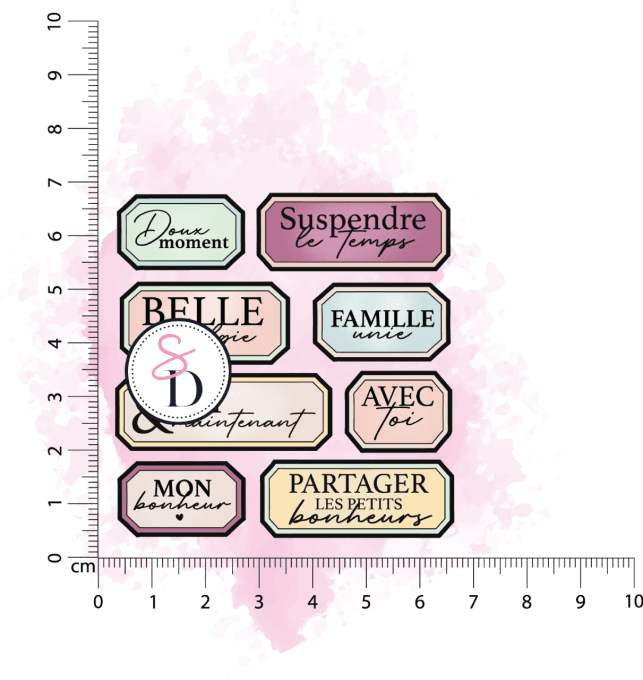 Tampon caoutchouc - Set d'étiquettes - Le sablier du temps