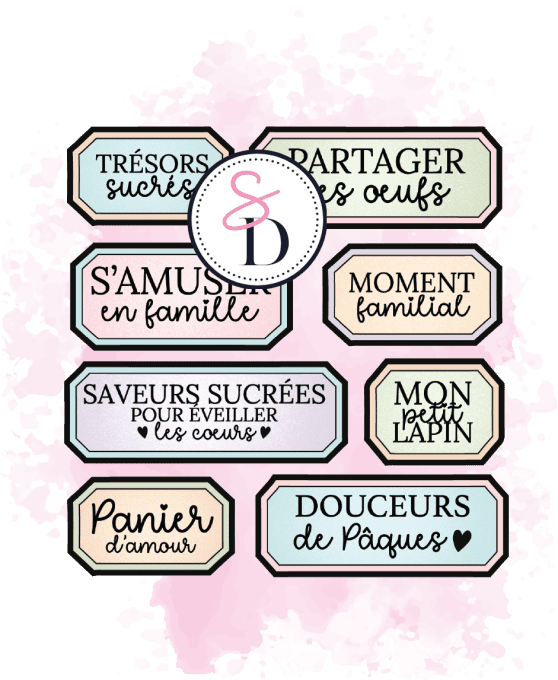 Tampon caoutchouc - Set d'étiquettes - Les trésors de Pâques