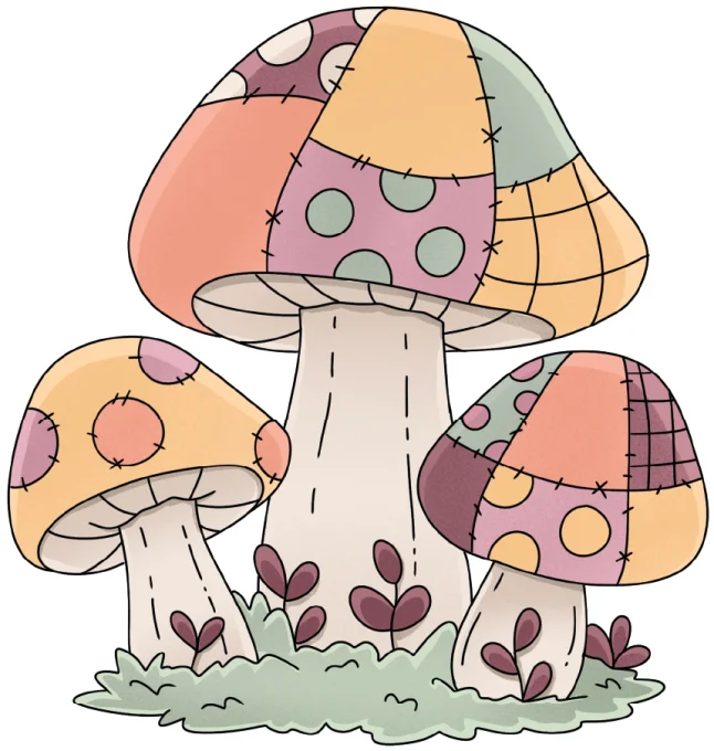 Tampon Caoutchouc – Champignons patchwork – Au cœur de la forêt