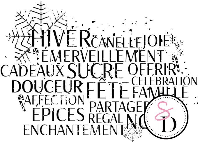 Tampon caoutchouc –  Fond texte Flocon – Douceurs d’hiver