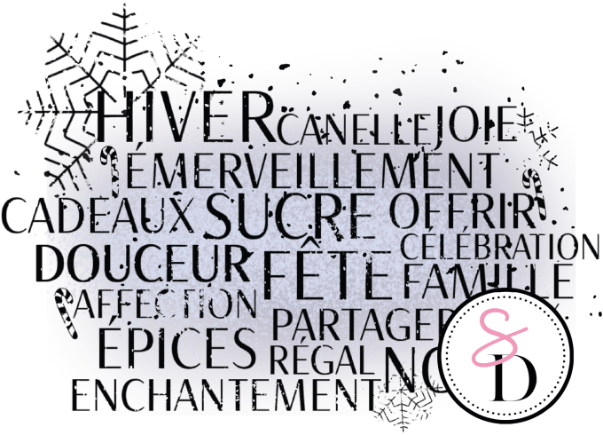 Tampon caoutchouc –  Fond texte Flocon – Douceurs d’hiver