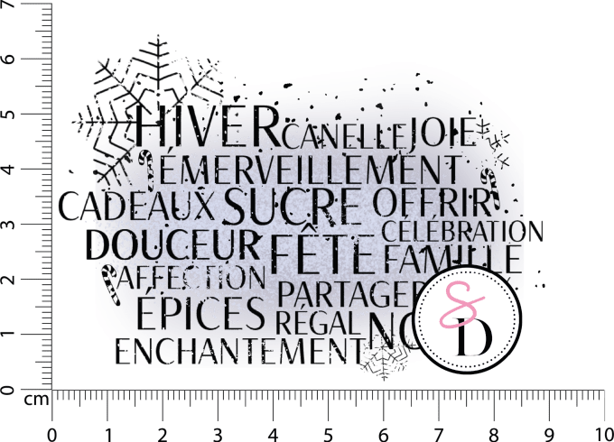 Tampon caoutchouc –  Fond texte Flocon – Douceurs d’hiver