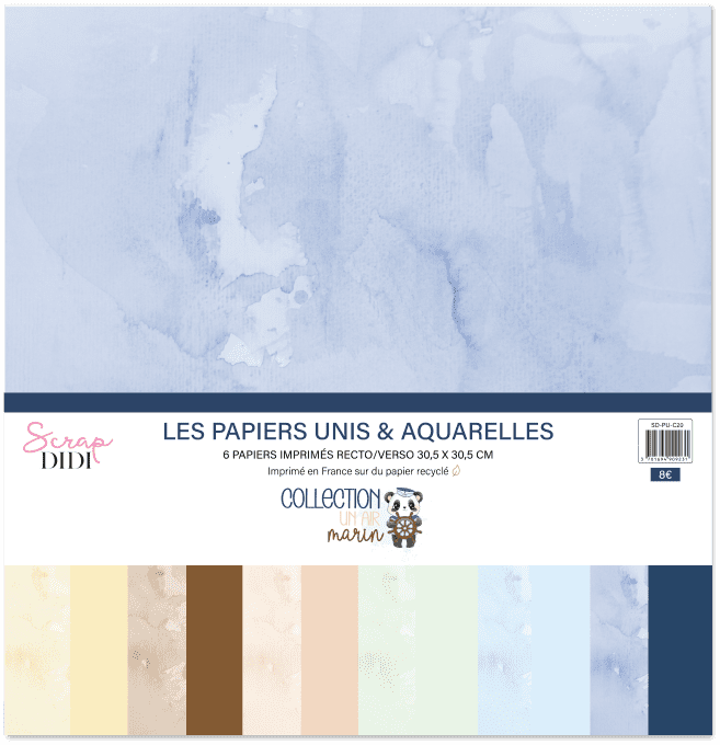 Kit de 6 papiers unis et aquarelle - Un air marin