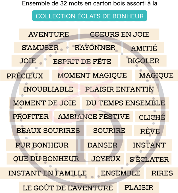 Lot embellissements cartons bois #MOTS - ÉCLATS DE BONHEUR