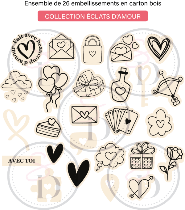 Lot embellissements cartons bois #Motifs - ÉCLATS D'AMOUR