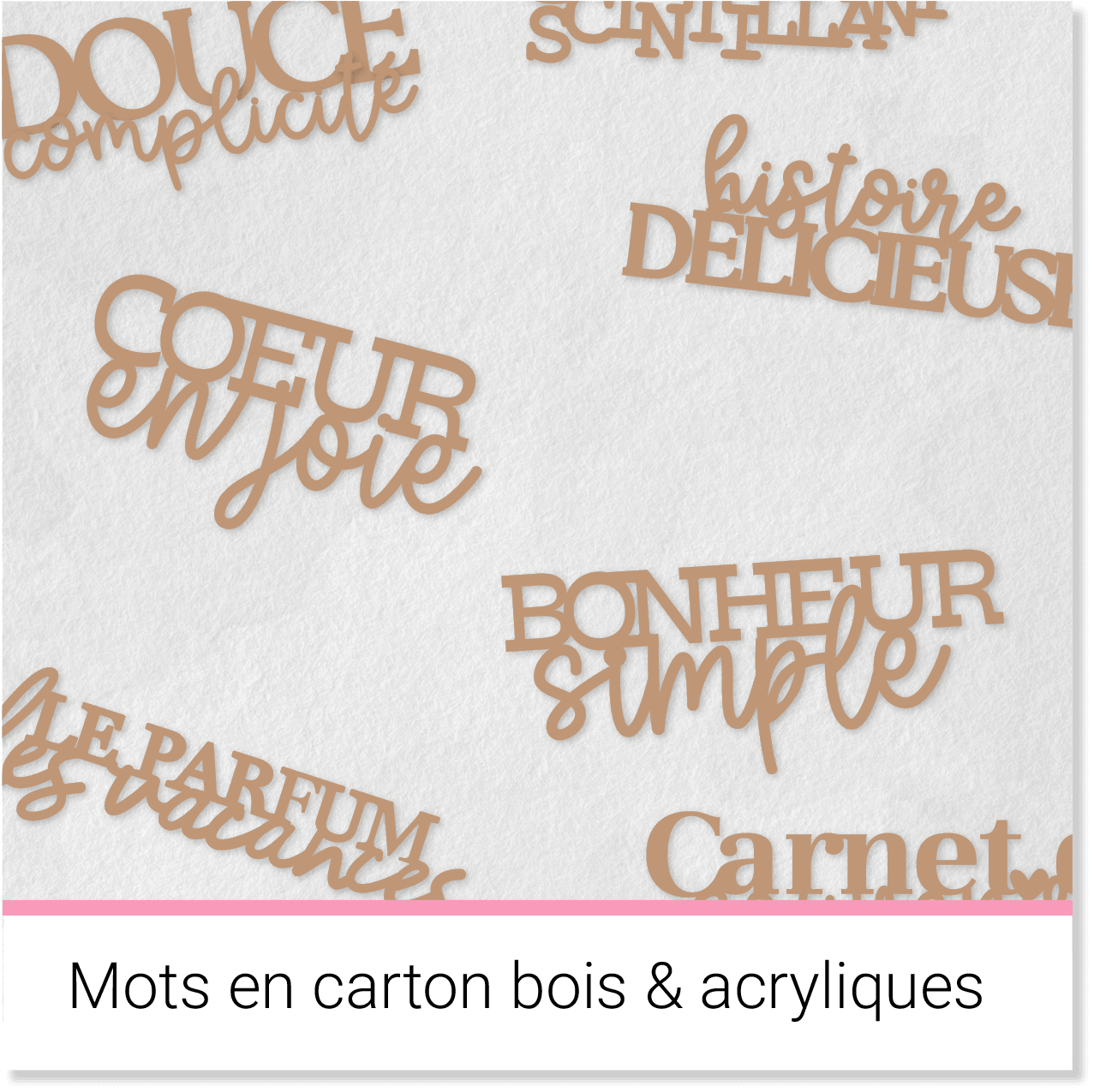 Mots en carton bois adhésifs
