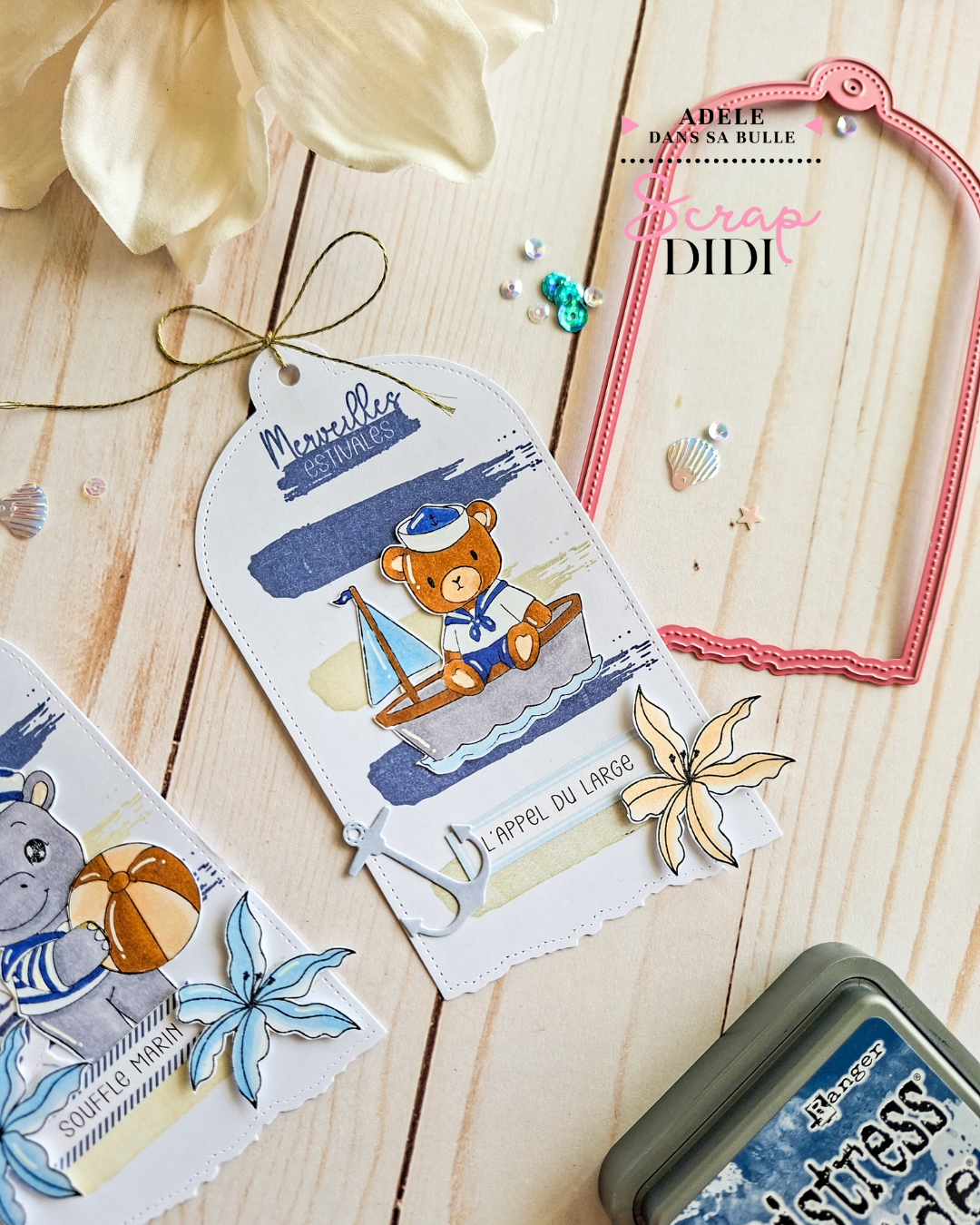 Duo d'étiquettes marines avec petits oursons, hippopotame et collection Un air marin Duo d'étiquettes marines avec petits oursons, hippopotame et collection Un air marin