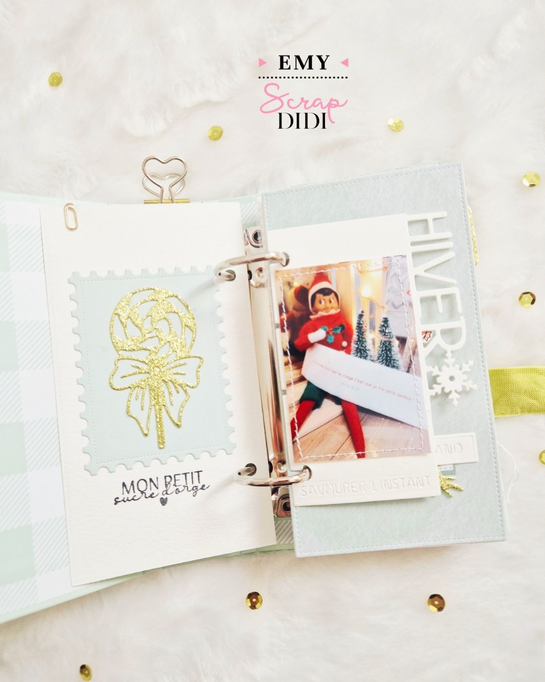 Mini album scrap hiver avec collections Douceurs d’hiver et Hiver féérique