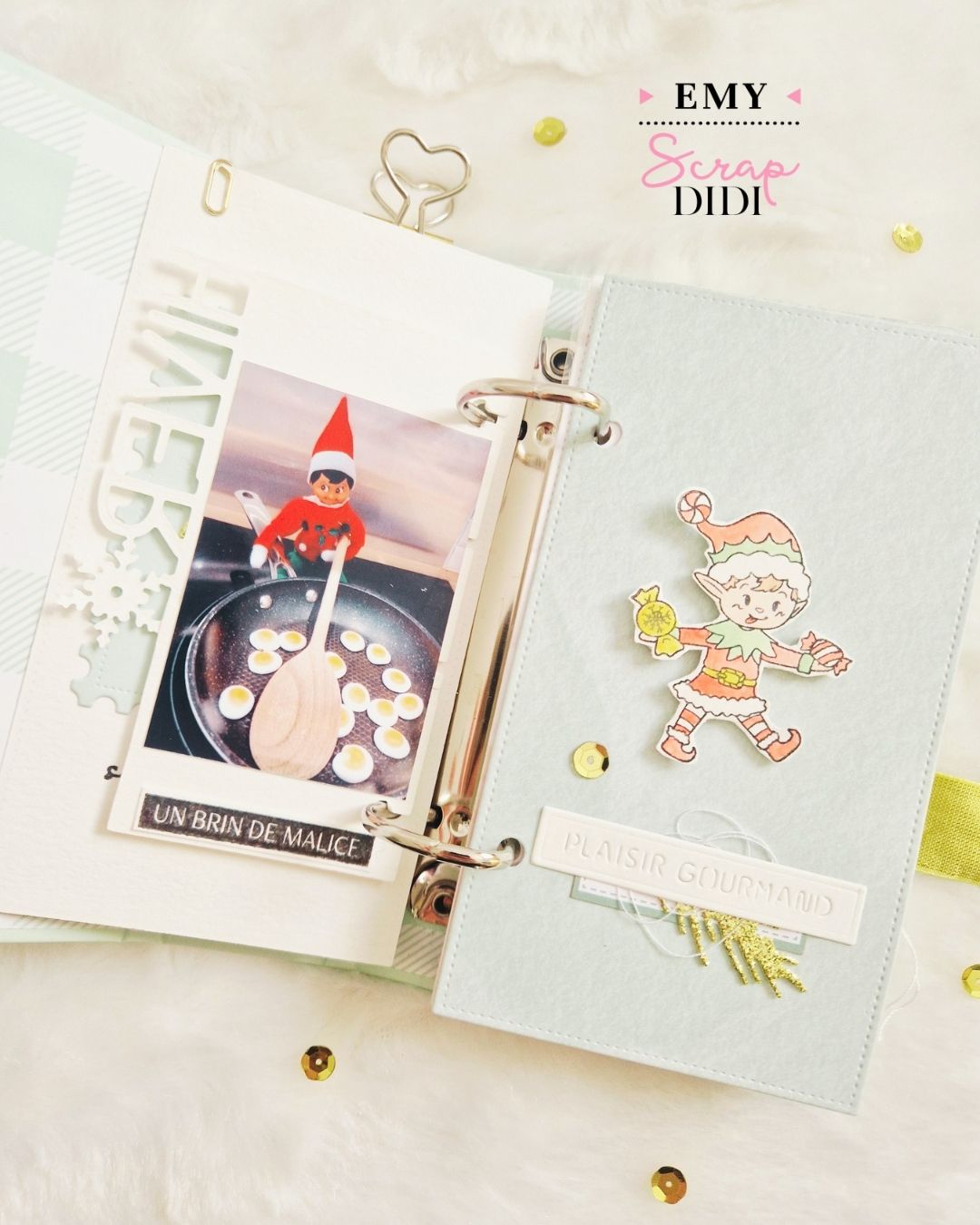 Mini album scrap hiver avec collections Douceurs d’hiver et Hiver féérique