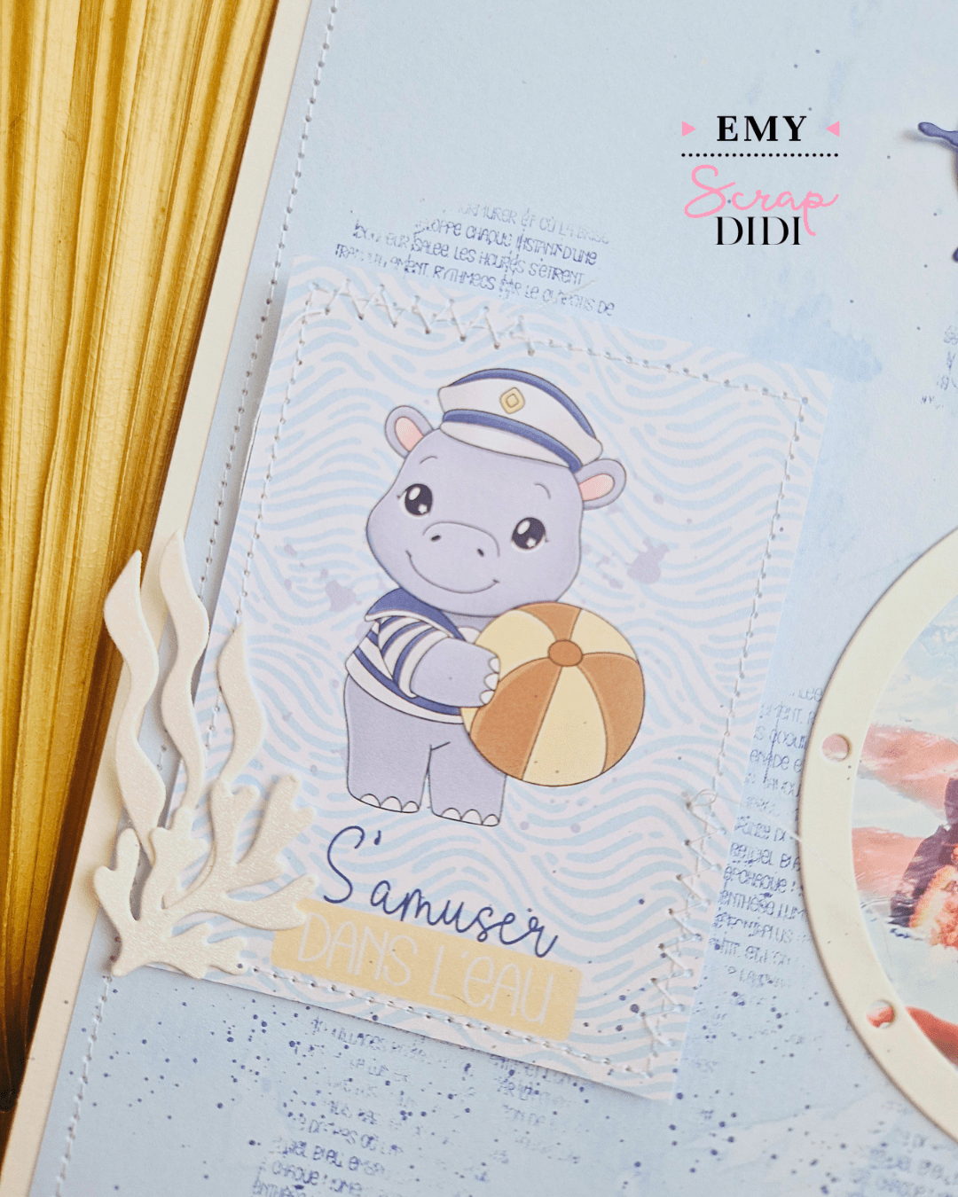 Page scrap Bonheur simple avec die Hublot et collection Un air marin Page scrap Bonheur simple avec die Hublot et collection Un air marin