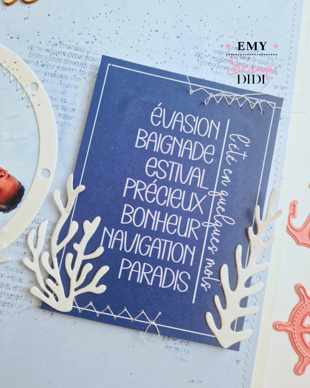 Page scrap Bonheur simple avec die Hublot et collection Un air marin Page scrap Bonheur simple avec die Hublot et collection Un air marin