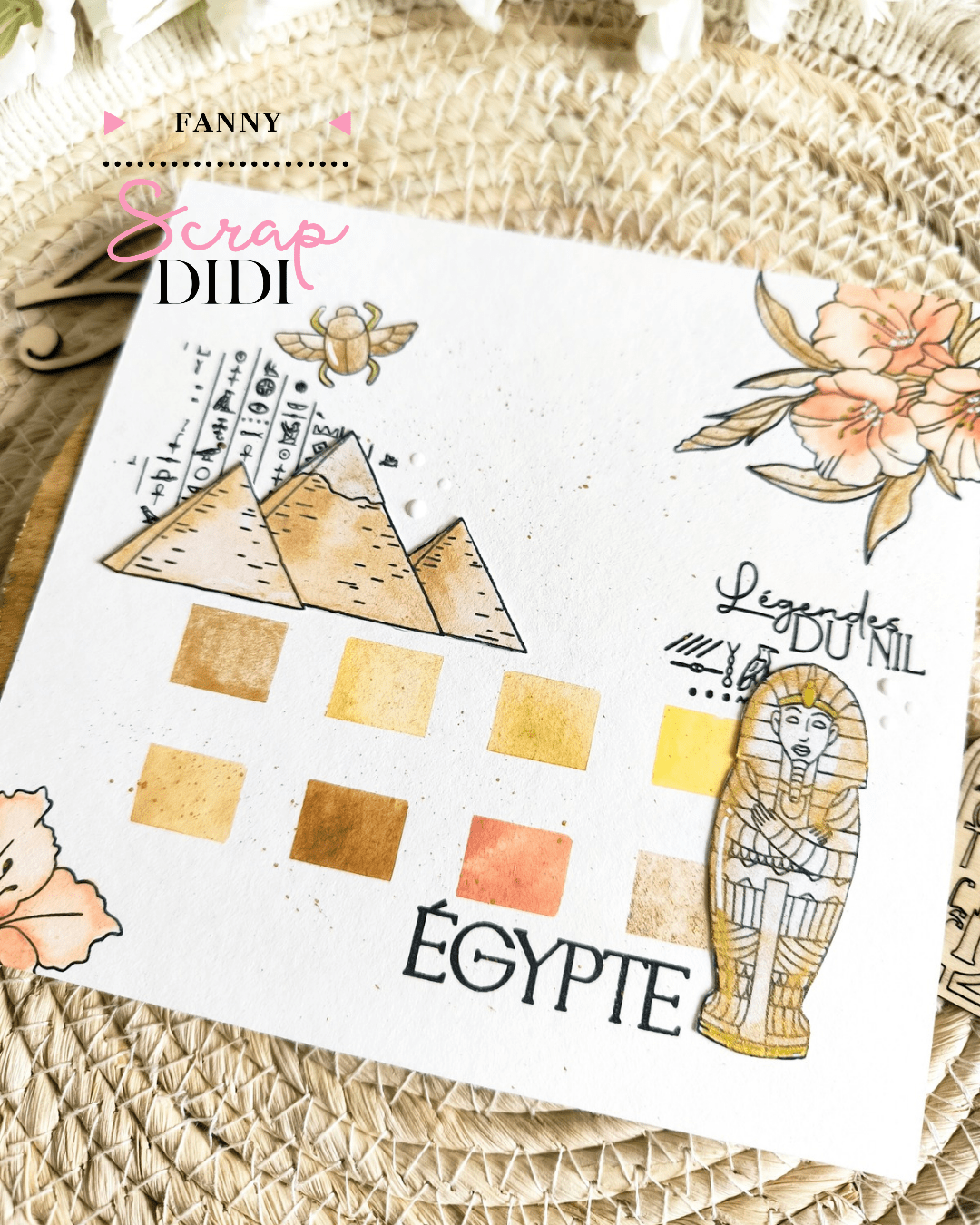 Page d’art journal Légende du Nil inspirée de l’Égypte avec teintes dorées et sable Page d’art journal Légende du Nil inspirée de l’Égypte avec teintes dorées et sable