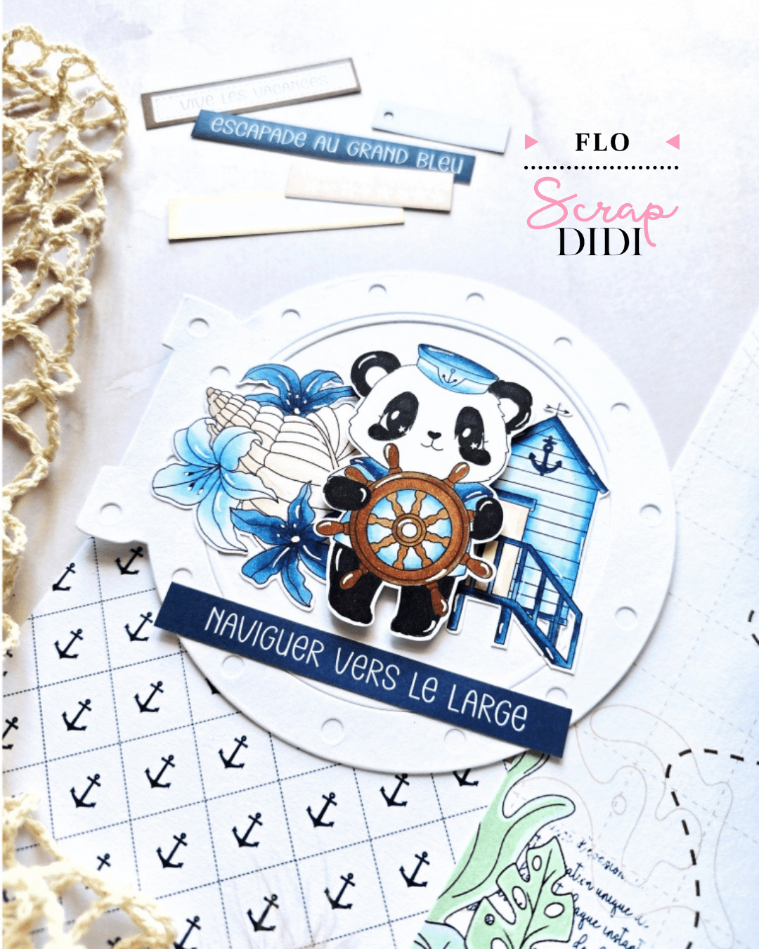 Carte scrap marine avec panda capitaine et gouvernail collection Un air marin Carte scrap marine avec panda capitaine et gouvernail collection Un air marin