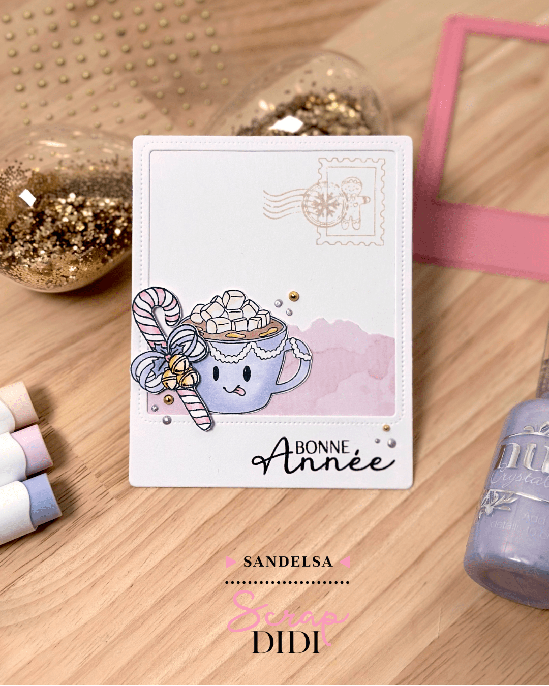 Pochette cadeau de Noël scrapbooking Douceur de réveillon avec chocolats